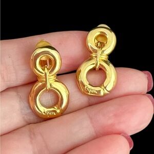 Vintage Bijan perfume bottle shape logo clip earrings